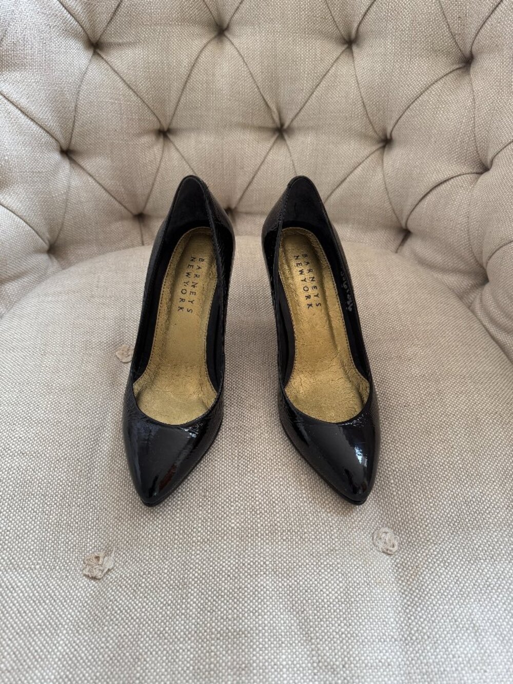 Barneys New York Patent Black Leather Heels Pumps